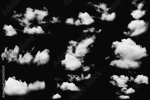 Set of cloud white fluffy on isolated elements black background photo