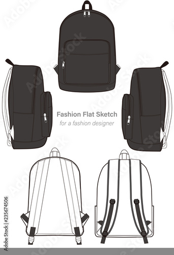 Backpack design illustration flat sketches template