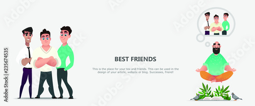 Vector illustration with guys. Best Friends concept. Young man dreams of friendship. People character vector illustration flat design. Use in Web Project and Applications.