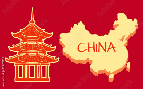 China Poster with Building and Country Vector
