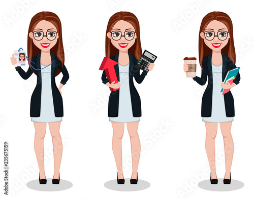 Business woman cartoon character. Beautiful lady