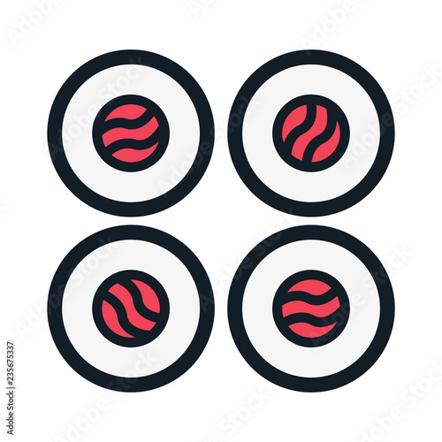 Japan Food Sushi Roll. Nori, Rice and Fish Asian Cuisine. Flat Color Line Stroke Icon Pictogram