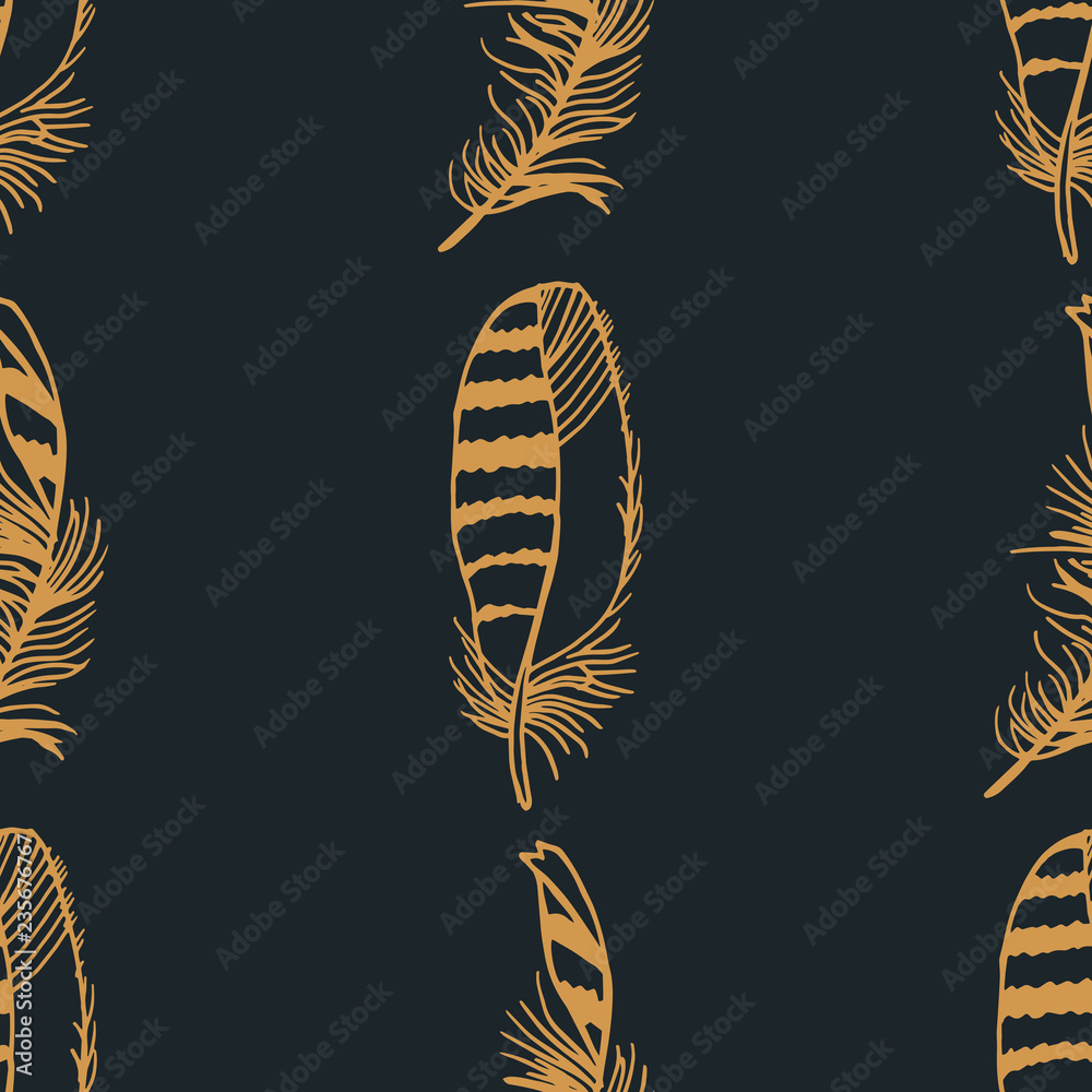 Fotografie Mockingjay feather seamless pattern hand drawn sketch
