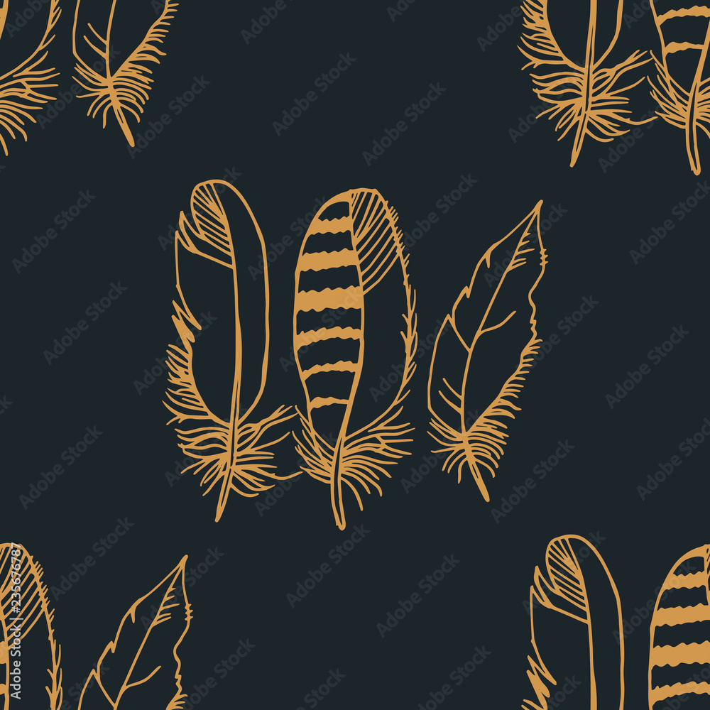 Foto Mockingjay feather seamless pattern hand drawn sketch