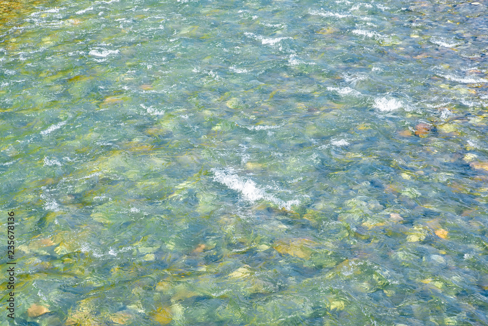 Close up clear water of beautiful mountain river