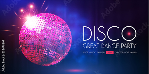 Disco Party Flyer Templatr with Mirror Ball, Fog and Light Effects.