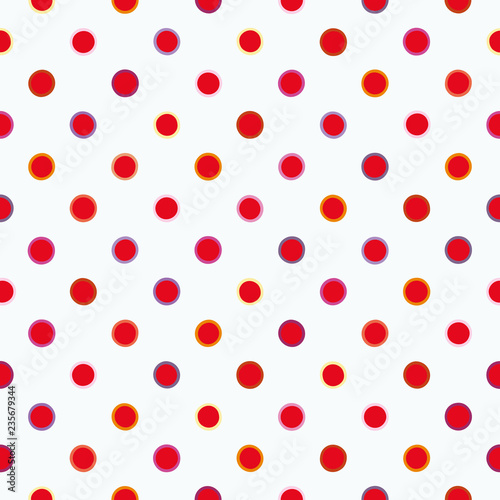 White repeat pattern with colourful and funny polka dots. Surface pattern design.
