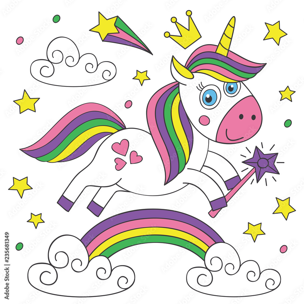 Fototapeta cute magical unicorn on white background - vector illustration, eps