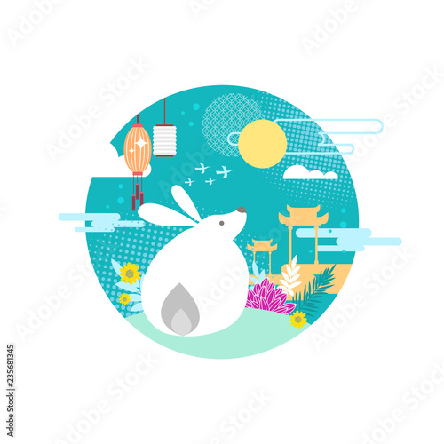 Moon Rabbit and Chinese Cultural Signs Poster