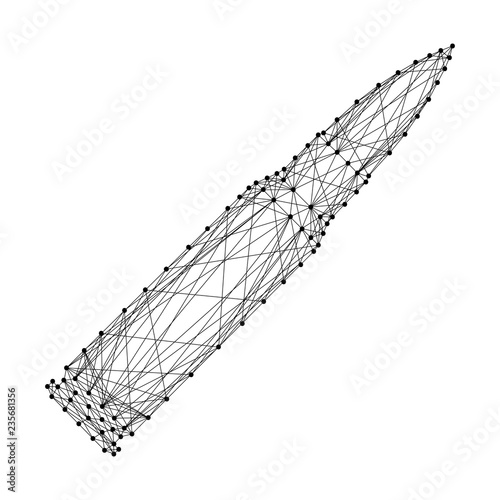 Cartridge with a bullet from abstract futuristic polygonal black lines and dots. Vector illustration.