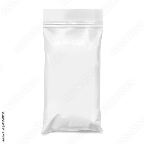 Flexible bag of Foil in Gray color. Food snack pillow Realistic package.