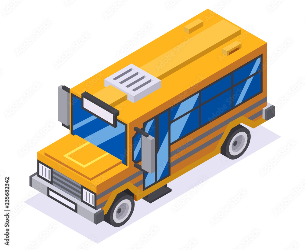 Isometric 3d retro lowpoly flat design school buss car vector illustration Isometric 3d retro lowpoly flat design school buss car vector illustration