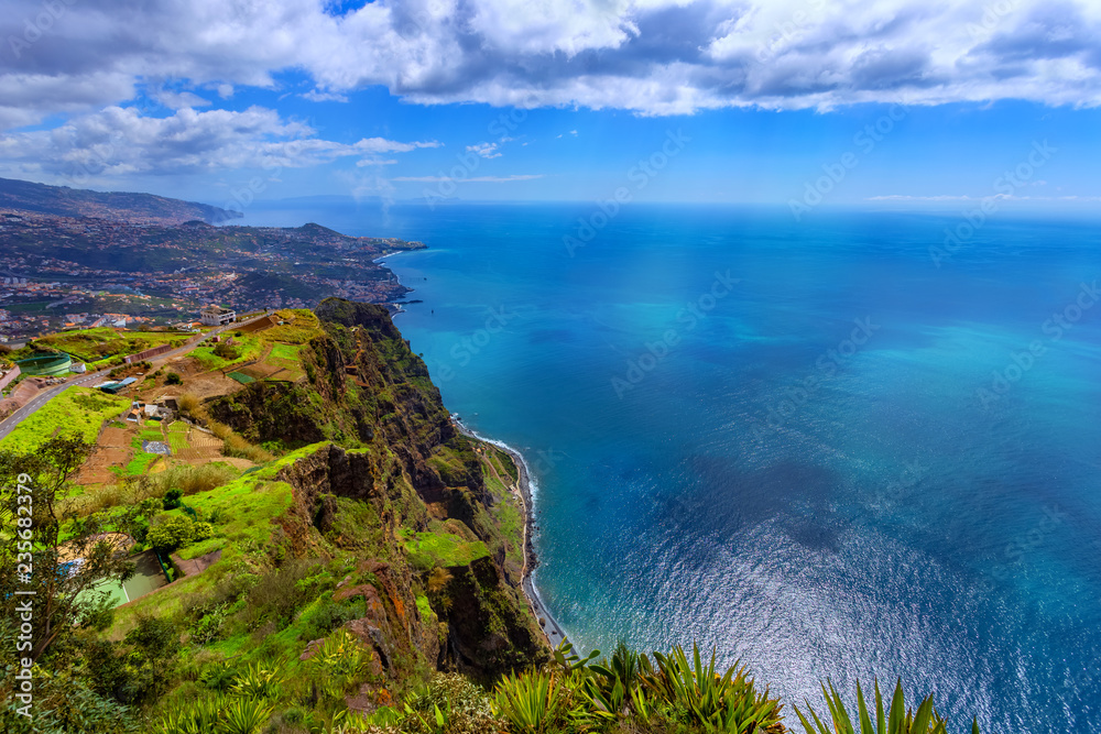 Panoramic view of the coastline in Madeira island from Cabo Girao view point, Portugal