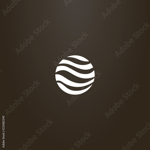 white sign on a black background. vector sign of round abstract wave-shaped planet sphere