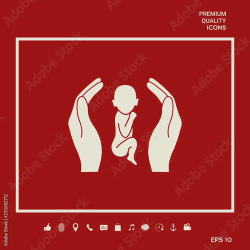 Hands holding baby, protection symbol. Graphic elements for your design