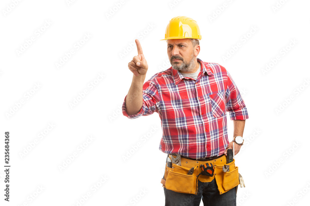 Builder touching invisible screen. Builder touching invisible screen.
