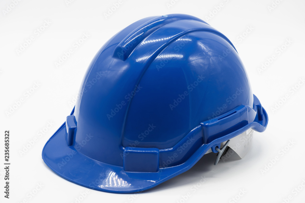 blue safety engineer helmet on white blue safety engineer helmet on white