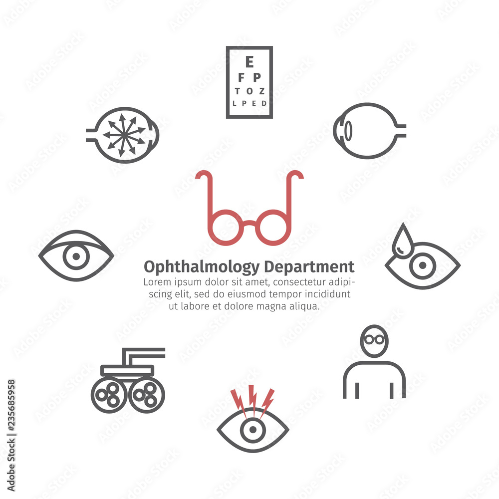 Ophthalmology Center. Clinic icons. Eye signs. Vector illustration Ophthalmology Center. Clinic icons. Eye signs. Vector illustration