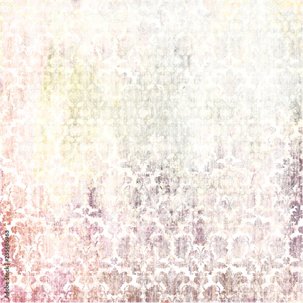 Grunge watercolor background with baroque pattern