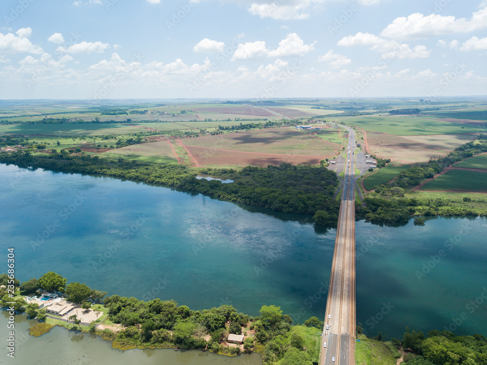 bridge between the states of sao paulo and minas gerais. Big River or Rio Grande in portuguese. October, 2018.
