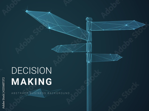 Abstract modern business background vector depicting decision making with stars and lines in shape of tourist pointers on blue background.