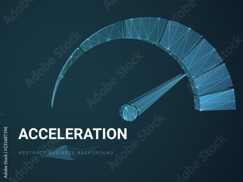 Abstract modern business background vector depicting acceleration with stars and lines in shape of a speedometer on blue background. photo