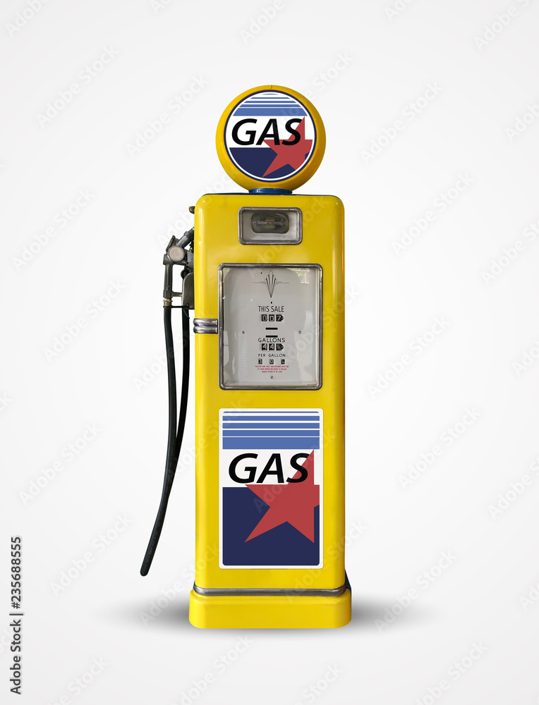 Fototapeta premium old vintage gasoline petrol pump isolated on plain background
