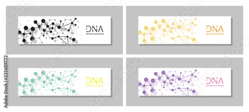Set of Minimalist medicine design of landing page template with dna colorful background. Vector illustration eps 10.