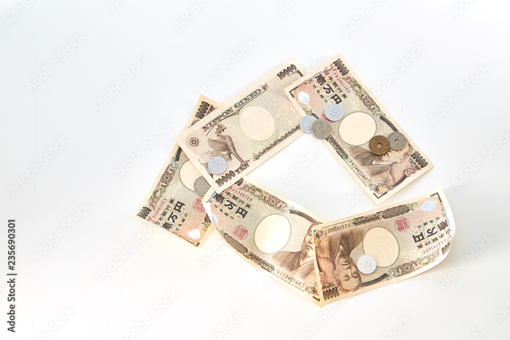 Closeup of Japanese yen notes coin Closeup of Japanese yen notes coin