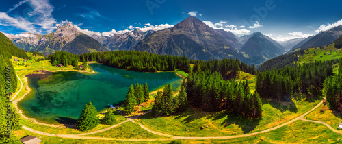 Arnisee with Swiss Alps. Arnisee is a reservoir in the Canton of Uri  Switzerland  Europe