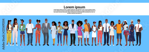african american people group standing together set men women business casual employees workers male female cartoon character horizontal banner copy space full length flat