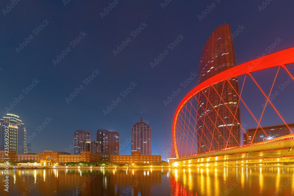 Obraz premium Beautiful Night View of the City in Tianjin, China