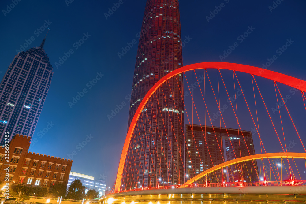 Fototapeta premium Beautiful Night View of the City in Tianjin, China