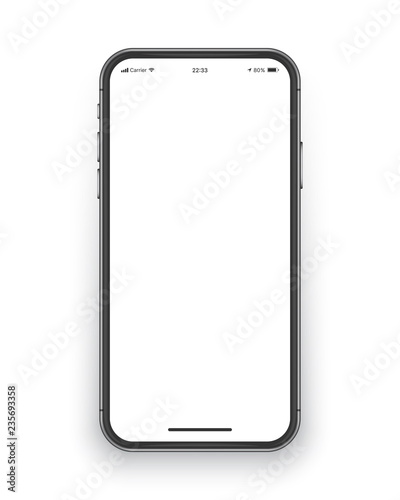 Photo Realistic Frameless Smartphone Screen Vector Mockup Isolated on White Background for Mobile Application, Web Site, Game, Presentation UI UX Design Template