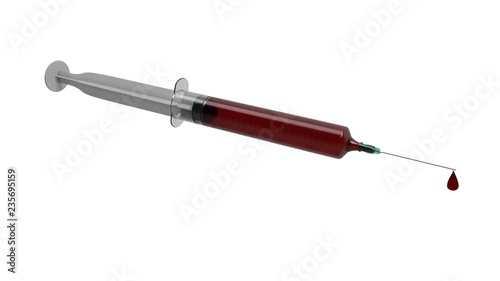 Blood syringe background, 3d render