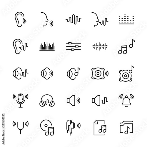 Icon set of acoustics and sound in line style. Vector symbols.