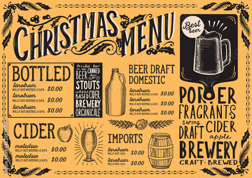 Christmas menu template for beer restaurant.
