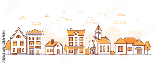 Town life - modern thin line design style vector illustration