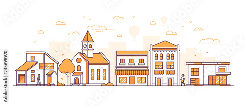 Suburban landscape - modern thin line design style vector illustration