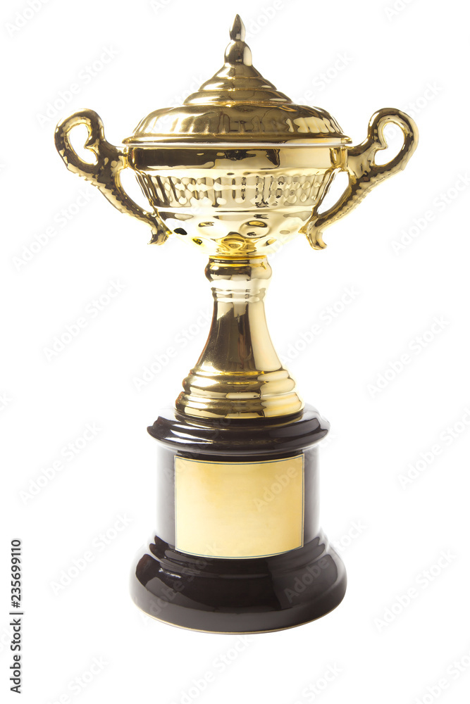 Golden trophy isolated on white background. Winning awards.
