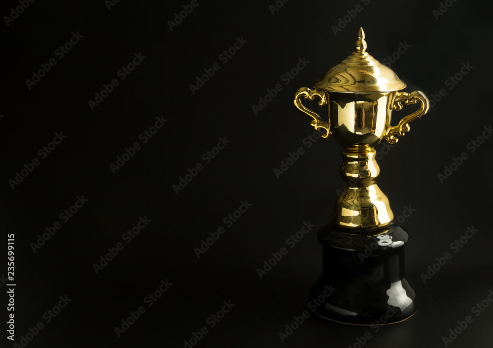 Golden trophy over black background. Winning awards with copy space for text and design. Golden trophy over black background. Winning awards with copy space for text and design.