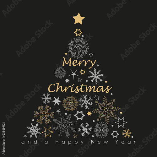 merry christmas tree with snowflakes and stars vector illustration EPS10