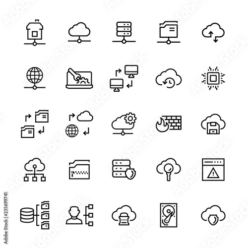 Network hosting icon set in line style.