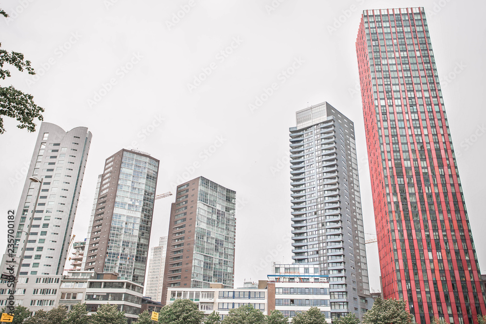 Obraz premium Amazing colorful glass skyscrapers in Rotterdam, The Netherlands.