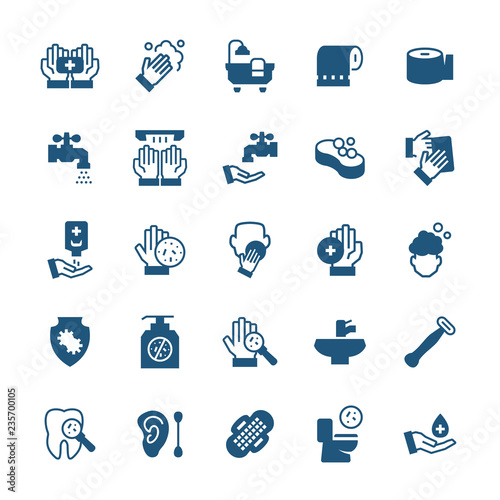 Simple icon set of hygiene items in flat style. Vector symbols.