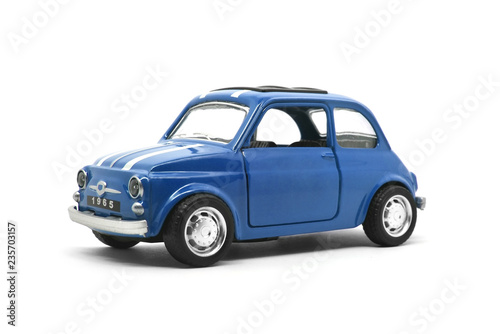blue retro car toy model isolated on white photo