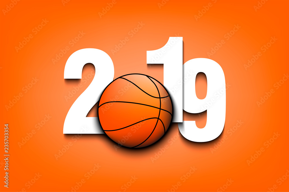 New Year numbers 2019 and basketball ball