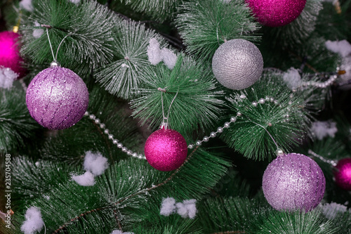 christmas decorations on the christmas tree close up