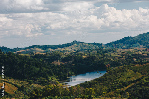 Mountain landscape in green wally with crystal river