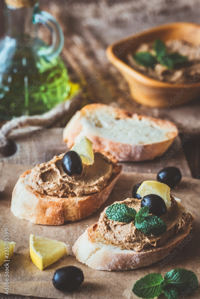 Toasts with chicken liver pate